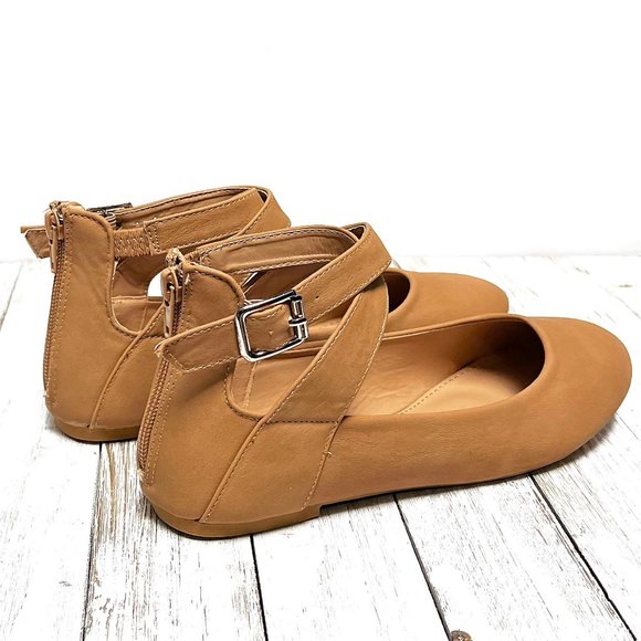 New Camel Tan Criss Cross Mary Jane Ballet Flats - Picture 4 of 4